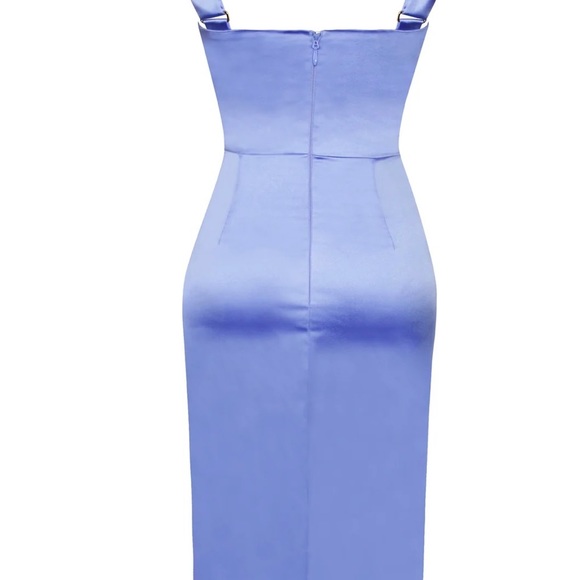 Miss Circle Blue high split satin dress - Picture 6 of 9
